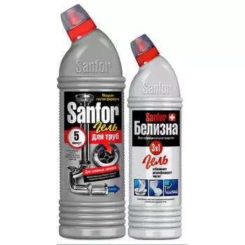 Промо набор средство д/очистки канализационных труб санфор 750мл+подарок белизна-гель санфор 500мл