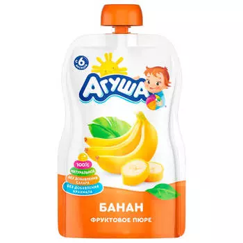 Пюре Агуша 90г банан с 6 месяцев дой-пак