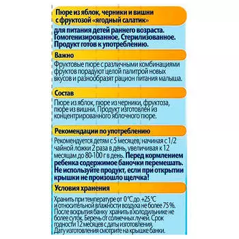 Пюре ФрутоНяня 100г ягодный салатик с 5 месяцев