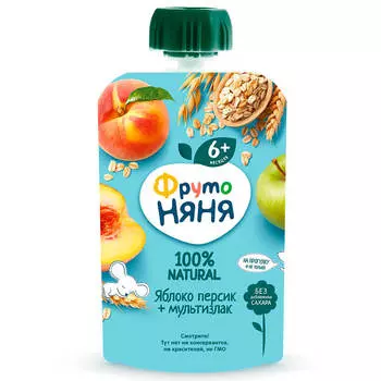 Пюре фрутоняня 90 г яблоко персик мультизлак с 6 месяцев дой-пак