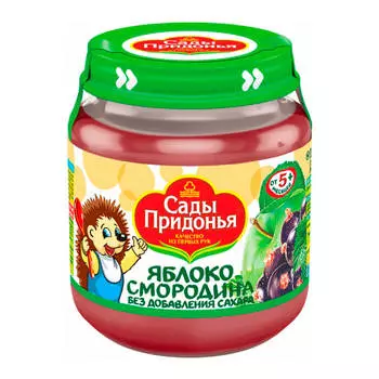 Пюре Сады Придонья 120г яблоко смородина без сахара с 5 месяцев стекло