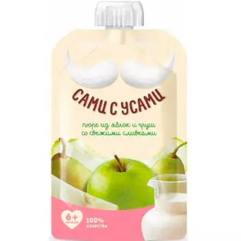 Пюре сами с усами 100г из яблок и груш со свежими сливками с 6 месяцев