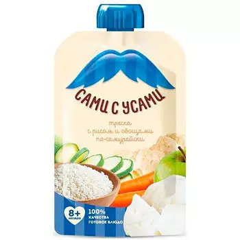 Пюре сами с усами 100г треска с рисом и овощами по-самурайски с 8 месяцев