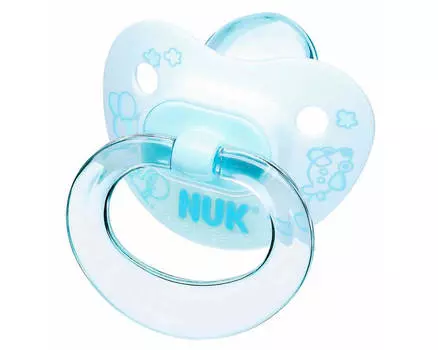 Пустышка нук 0+ р.1 силиконовая с кольцом голубая 10729576