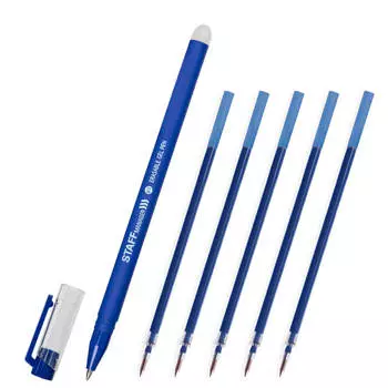 Ручка гелевая стираемая стафф манайзер egp-656 синяя+5 сменных стержней синяя 0.35 мм 143657