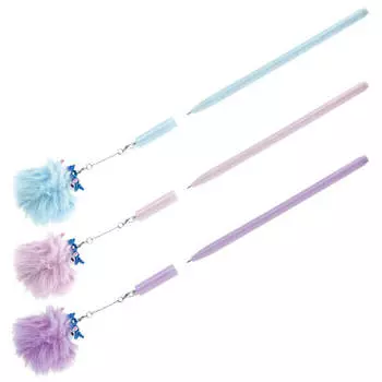 Ручка шариковая единорог синяя 0.7 мм с помпоном корпус ассорти