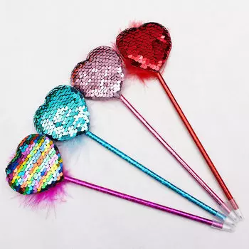 Ручка шариковая профит сердечко с пушком 0,7 синяя с пушком рш-3138