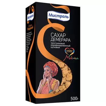 Сахар Мистраль 500г демерара тростниковый нерафинированный кусковой