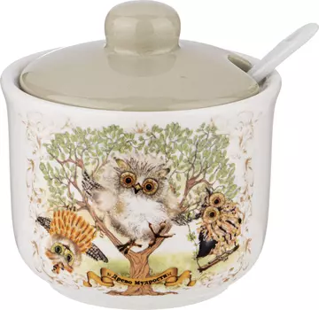 Сахарница 300 мл 10*10*9.5 см с ложкой агнесс дерево мудрости 358-1870