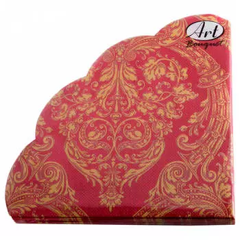 Салфетки Art Bouguet 12шт 32см 3 слоя золотой орнамент на бордовом круглые