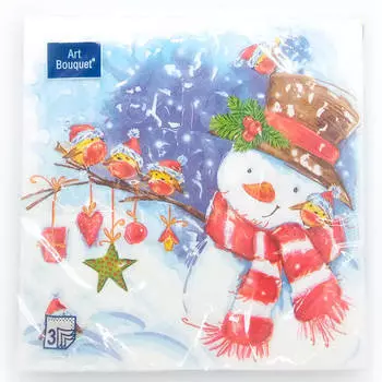Салфетки арт букет 20 шт 33*33 см 3 слоя акварельный снеговик