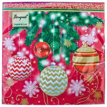 Салфетки хоум коллекшен 20 шт 33*33 см 3 слоя новогодние шары 2