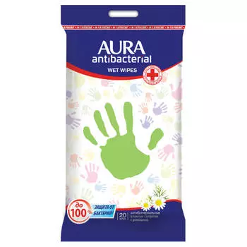 Салфетки влажные Aura 20шт антибактериальные гипоаллергенны
