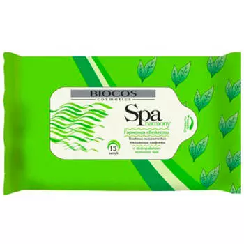Салфетки влажные биокос спа 15 шт очищающие зеленый чай
