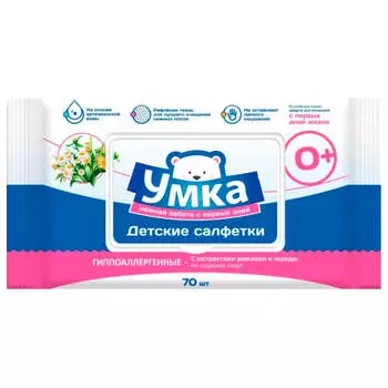 Салфетки влажные детские Умка рифленая ткань с клапаном 70шт 870404