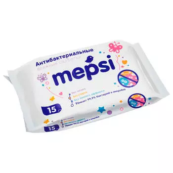 Салфетки влажные Mepsi 15шт антибактериальные очищающие