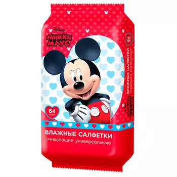 Салфетки влажные микки маус 64шт детские универсальные очищающие