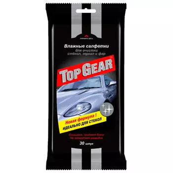 Салфетки влажные top gear 30 шт для очистики стекол и зеркал
