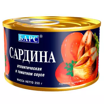 Сардина атлантическая Барс натуральная в томатном соку 250г
