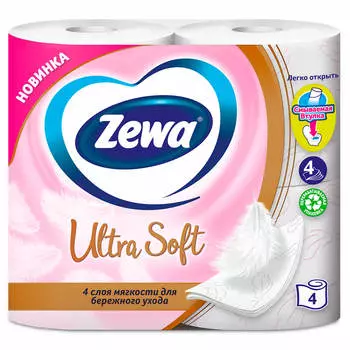 Туалетная бумага зева ультра софт 4 шт 4-х слойная