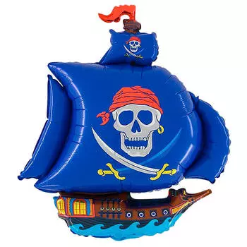 Шар фольгированный для палочки Корабль пиратский синий 1206-0390