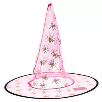 Шляпа Ведьмы 38см прозрачная с золотыми пауками розовый