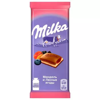 Шоколад Milka 85 г молочный с начинкой миндаль и лесные ягоды крафт