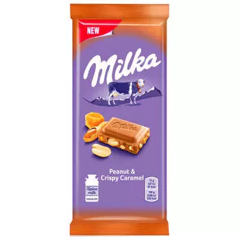 Шоколад милка 90г молочный с арахисом карамелью и рисовыми шариками крафт