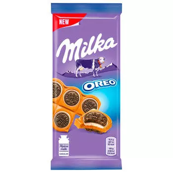 Шоколад Milka 92г молочный с круглым печеньем орео с начинкой со вкусом ванили крафт