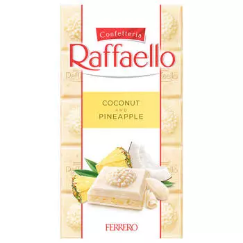 Шоколад Raffaello 90 г белый с ананасом кокосом и миндалем