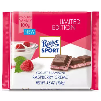 Шоколад риттер спорт 100 г малиново-йогуртовая начинка и аромат розы