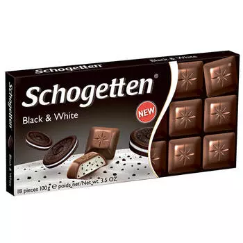 Шоколад Schogetten 100г молочный с начинкой ванильный крем и кусочками печенья с какао