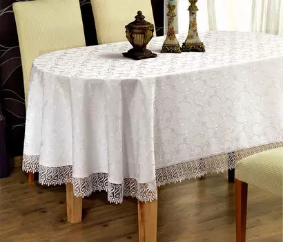 Скатерть Maison Royale KDK с кружевом 160*220 см овал белый n-1104