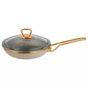 Сковорода 20см Agness серая эмалированная мраморное покрытие стеклянная крышка