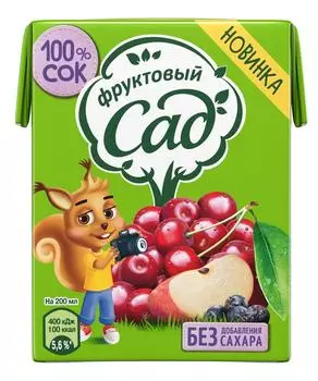 Сок фруктовый сад 0.2 л яблоко-вишня-черноплодная рябина
