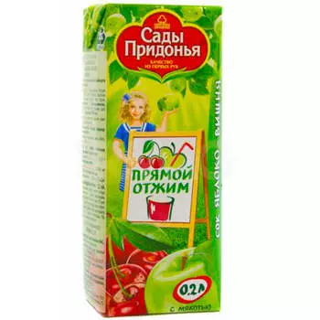 Сок Сады Придонья 200мл яблоко вишня с мякотью прямого отжима с 5 месяцев