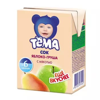 Сок тема 200мл яблоко груша с мякотью с 6 месяцев