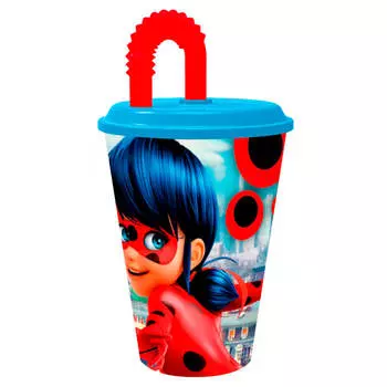 Стакан 430мл леди баг спортивный с соломинкой и крышкой пластик 270895