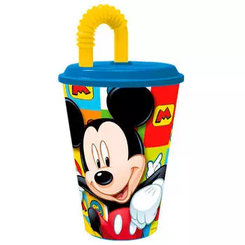 Стакан 430мл микки маус символы споривный с соломинкой и крышкой пластик 265212