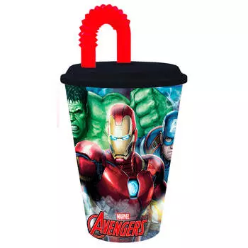 Стакан 430мл мстители галерея спортивный с соломинкой и крышкой пластик 265215