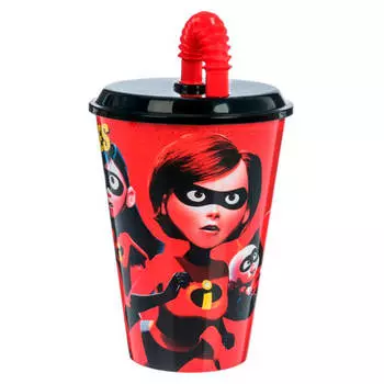 Стакан 430мл суперсемейка 2 спортивный с соломинкой и крышкой пластик 274547