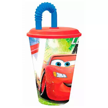 Стакан 430мл тачки грани гонок спортивный с соломинкой и крышкой пластик 265220