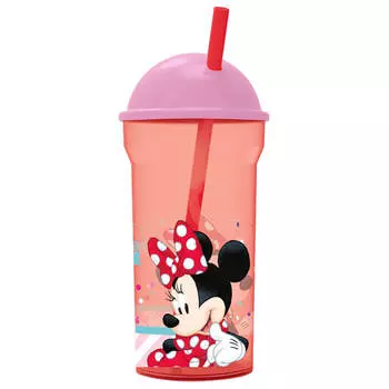 Стакан 460мл с соломинкой и крышкой-полусферой Disney минни электрическая кукла