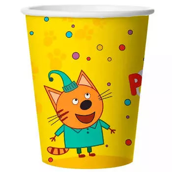 Стаканы три кота желтый 255мл 6шт