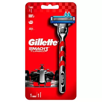 Станок Gillette Mach3 Turbo с 1 кассетой красный