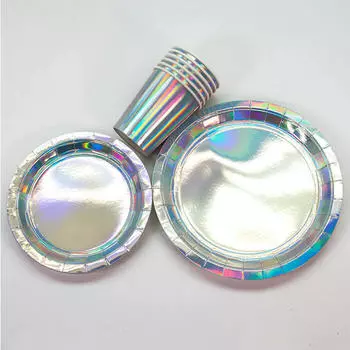 Набор тарелок дон-баллон 9/23см 6шт перламутровый блеск голография серебро