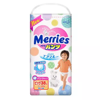 Трусики-подгузники Merries 38шт 12-22кг универсальные