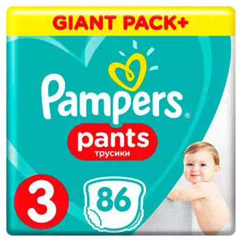 Трусики-подгузники Pampers Pants 86шт Midi 6-11кг 3 мега для мальчиков и девочек
