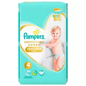 Трусики-подгузники Pampers Pants Premium 58шт Maxi 9-15кг 4 для мальчиков и девочек