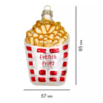 Украшение елочное Европа в виде картофеля фри 5,7*3,3*8,5см золотой/красный стекло us-candy015
